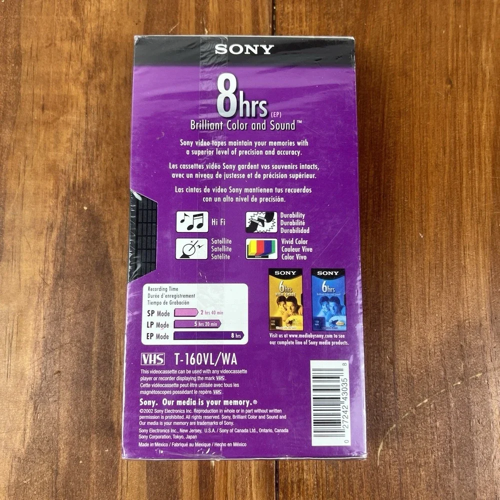 Sony T-160VL WA Blank VHS Tape 8 Hour EP Factory Sealed NOS Standard Grade